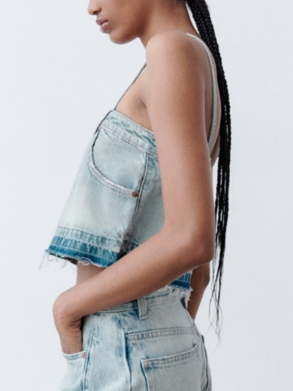 Zara - Denim Crop Tank Top - Picture 2 of 13